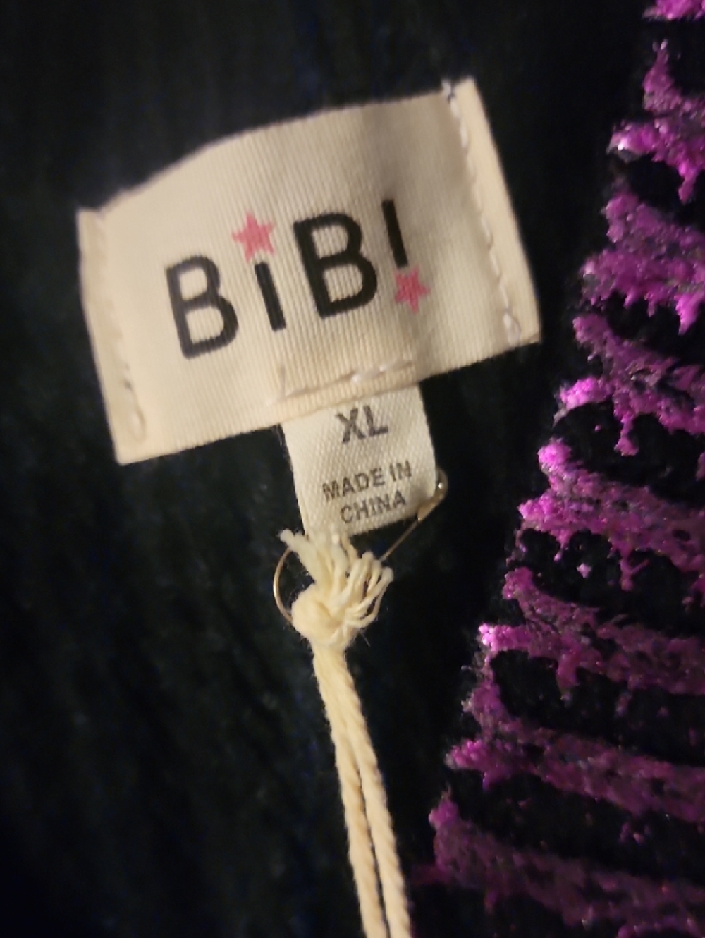 BiBi Purple Sequin V-Neck Sweater with Gold and Green Accent Sleeves - Picture 3 of 4